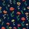 Seamless pattern with red poppies, white chamomile flowers, yellow rudbeckia. Summer flower field, meadow.