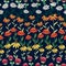 Seamless pattern with red poppies, white chamomile flowers, yellow rudbeckia. Summer flower field, meadow.