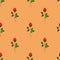 Seamless pattern with red rose sprig. On light orange background