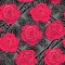 Seamless pattern with red roses on background with vintage pattern. Stock vector.