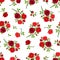 Seamless pattern with red roses branches. Vector illustration.