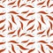 Seamless pattern red swirling spiral leaves of different shapes on a white background