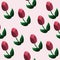 Seamless pattern with red tulips. Vector illustration