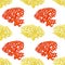 Seamless pattern from red and yellow corals sea life on white