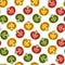 Seamless pattern with red, yellow and green tomatoes