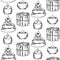 Seamless pattern with relax candles with ciniamon stick and stone in row. Black and white sketch with hatching. Various wax