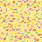 Seamless pattern repeating seamless texture of yellow donut glaze with many decorative sprinkles.Vector confectioners icing for ca