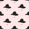 Seamless pattern with repeating silhouettes of women`s lips and hats. Repeated feminine print.