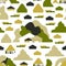Seamless pattern with residences, home, trees, hills.