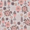 Seamless pattern. Retro background with floral ornament on a light background. Pencil drawing stylization. Raster illustration for