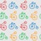 Seamless pattern with retro big wheel bicycles. multicolored antique old bicycle with big wheels Penny-farnet.