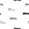 Seamless pattern with retro car, black and white retro pattern, black and white vector seamless pattern with car for