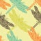 Seamless pattern in retro colors with ornate dragonfly.