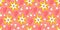 Seamless pattern with retro flowers 70. Psychedelic groovy geometric pattern with flowers. Daisy and heart hippie