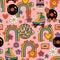 Seamless pattern with  retro groovy elements