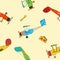 Seamless pattern with retro planes and luggage in cartoon style on beige background