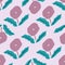 Seamless pattern with retro style flowers. Trendy light lilac floral  texture. Vector illustration