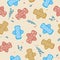 Seamless pattern with reusable absorbent fabric pads as backdrop or wallpaper, flat vector stock illustration with pad and plant