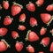 Seamless pattern - ripe strawberry on black background. Watercolor art