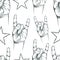 Seamless pattern with Rock n Roll sign and a stars