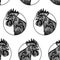 Seamless pattern. Rooster head closeup. Black and white graphics