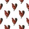 Seamless pattern. A rooster on a white background, not a frequent ornament. Illustration in a realistic style.