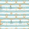 Seamless pattern with ropes, golden chain, tassels, ship wheel and anchor. Marine striped background.