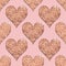 Seamless pattern with rose gold hearts. Pink Golden metallic textured background. Trendy template for holiday designs, St. Valenti