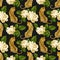 Seamless pattern with rose, leaves and leopard