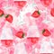 Seamless pattern with rose wine and strawberries, watercolour, repeat print on pink