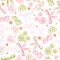 Seamless pattern. roses, bows, hearts, daisies, stars. handmade vector illustration