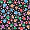 Seamless pattern with rounded spots on dark background. Irregular colorful polka dot. Vector illustration.