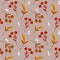 Seamless pattern, rowan twigs and twigs with leaves on a beige background. Autumn print, textile, background