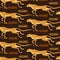 Seamless pattern with running cheetahs, leopards. Repeated exotic wild cats on a brown background. Vector illustration