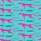 Seamless pattern with running cheetahs, leopards. Repeated exotic wild pink cats on a turquoise background. Vector