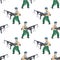 Seamless pattern of a Russian paratrooper with two machine guns on a white background. Vector image