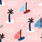 Seamless pattern with sailboats. Marine summer modern background. Vector Illustration