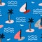 Seamless pattern with sailboats. Marine summer modern background. Vector Illustration