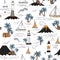 seamless pattern with sailboats and palm trees