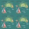 Seamless pattern with sailing-ship, sunset and clouds