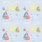 Seamless pattern with sailing-ship, sunset and clouds background