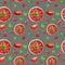 Seamless pattern with salsa, tomatoes and cilantro. Texture with traditional mexican food. Great for fabric, wallpaper