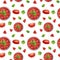 Seamless pattern with salsa, tomatoes and cilantro. Texture with traditional mexican food. Great for fabric, wallpaper, menu