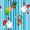 Seamless pattern. Santa and Christmas reindeer peeking out of the stripes