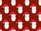 Seamless pattern with Santa Claus in pixel art style. Pixelated face of Santa Claus in retro style hat with 8-bit graphics.