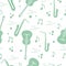 Seamless pattern with saxophones, notes, guitars.