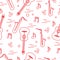 Seamless pattern with saxophones, notes, guitars.