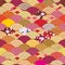 Seamless pattern scales simple Nature background with japanese sakura flower, rosy pink Cherry, wave circle pattern orange red bur
