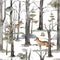 Seamless pattern scandinavian illustrations fox animal in forest. Realistic winter cute walking red wild fox isolated illustration