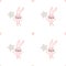 Seamless Pattern Scandinavian kids doodles elements wild animal hand drawn dreaming rabbit hare smile face stars